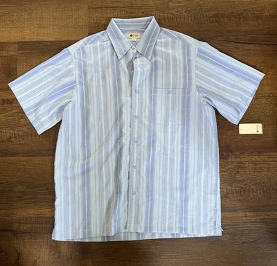 NUEVO CON ETIQUETAS - Camisa de vestir azul de poliéster manga corta Haggar Clothing para hombre talla L Foto 1 de 4