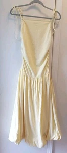 Free People FP Beach Free Est Liza Drop-Waist Midi Dress Yellow Ruched Bubble M - Picture 1 of 6
