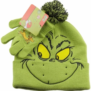 Dr. Seuss The Grinch Wintermütze Beanie Strumpf Mütze & Handschuhe Jungen Jugend grün - Bild 1 von 1