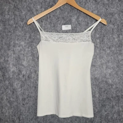 Y2K Lace Trim Cami Tank Top White Minimalist Balletcore Coquette Stretch Knit - Image 1 of 4