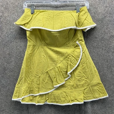 Vestido Tularosa Para Mujer XS Amarillo Fuera del Hombro Volantes Envolvente Mini Fiesta de Verano Foto 1 de 4