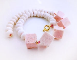 12*7mm Blanco Cojín Cuadrado Rosa Coral Collar 18" Joyería Marcado Suministro - Imagen 1 de 6