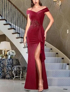VFSHOW Women Off Shoulder High Slit Formal Evening Wedding Maxi Long XL Dress - Picture 1 of 6