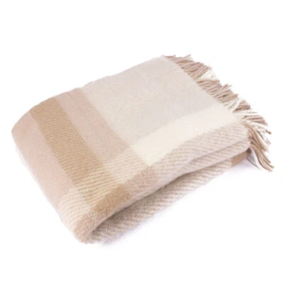 100% Merino Schafwolldecke beige kariert ca. 130x200cm Wolldecke Decke Wolle - Bild 1 von 3