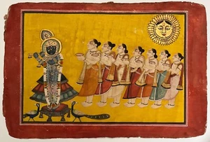 1950s Krishna Picchvai Painting India Natural Pigments Nathdwara Style Antique g - Picture 1 of 4