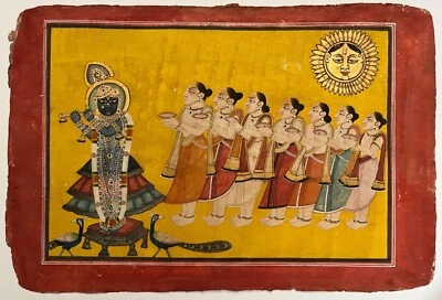 1950-е Кришна Пикчвай Живопись Индия Натуральные Пигменты Стиль Натдвара Антикварная - Изображение 1 из 4