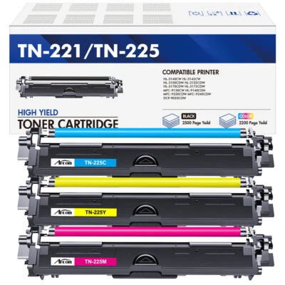 3-Pack Color TN225 Toner Compatible With Brother HL-3140CW 3170CDW MFC-9340CDW - Image 1 of 4