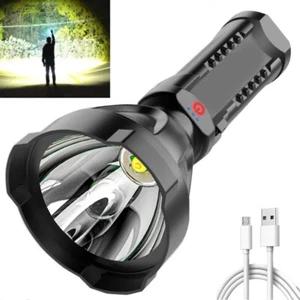 High Powered LED Flashlight Searchlight Super Bright Torch USB Rechargeable Lamp - Picture 1 of 10
