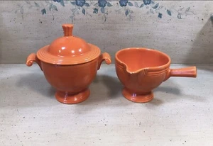 Seltene Vintage Orange/Rot Fiestaware Zuckerdose & Stabgriff Milchkännchen - Bild 1 von 21