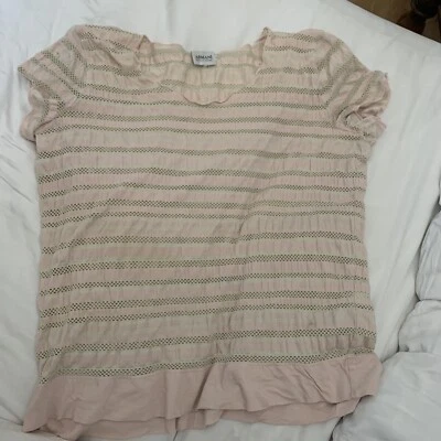 Giorgio Armani Collezioni Top Women SzL White/pink Open Weave SS T Shirt Italy - Image 1 of 4