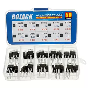 BOJACK 10 Values 50 Pcs LM317 L7805 L7806 L7808 L7809 L7810 L7812 L7815 L7818 L7 - Picture 1 of 12
