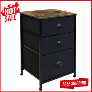 Nightstand W/ 3 Drawers Bedside Furniture & Accent Bedroom End Table Black Hot - Picture 1 of 10