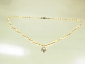 Akoya Zuchtperlen Kette 585 WG Schloß mit 585 WG Diamantanh. 8 Diam ca 0,16 ct - Bild 1 von 11