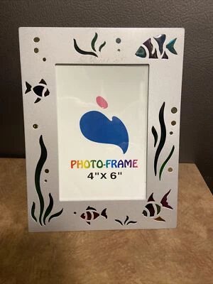 Sea Life/fish 4”X 6” Novedad Marco de Fotos Aspecto de Vidrieras, Color Plata Foto 1 de 4