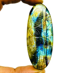 Ciondolo ovale 105,25 cts naturale intagliato labradorite 67x27 mm dimensione pietra preziosa - Foto 1 di 10