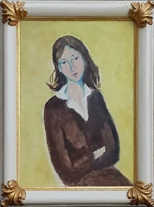Enrico Paulucci (Genova 1901 - Torino 1999).Donna a sfondo giallo, olio su tela. - Imagen 1 de 12