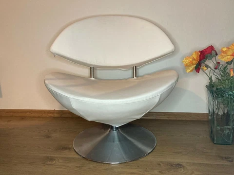 Modern White Faux Leather Chrome Half Moon Club Chair Cover