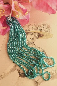 015D/ SUPERBE ÉCHEVEAU PERLES DE VERRE ANCIENNES RONDES TURQUOISE ÉP. ART DÉCO - Photo 1/4