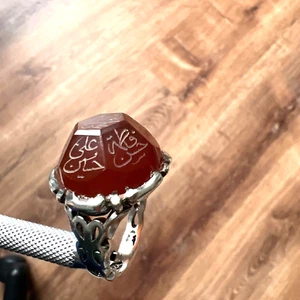 ENGRAVED معصوم 14 DIAMOND CUT AQEEQ قطع الماس العقيق MEN'S SILVER RING - Picture 1 of 22