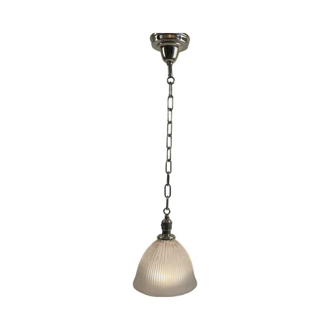 Antique Vintage Large Holophane Pendant c1910 Polished Nickel Fitter Restored Cover