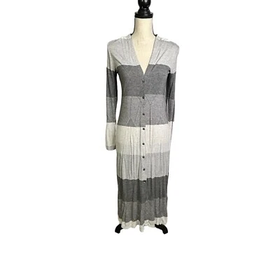 Three Dots Dress Womens Large Maxi Button Front Stripe V Neck Long Sleeve - Image 1 of 4