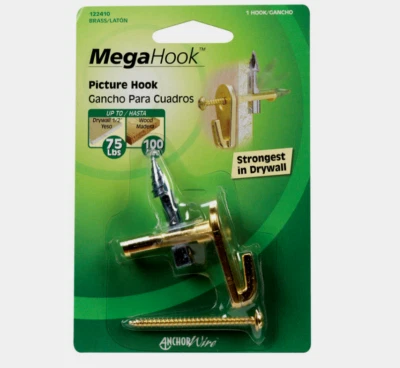 Hillman MEGAHOOK Oro Latón Resistente GANCHO PARA IMÁGENES 100 lb. 1 pack 122405 Foto 1 de 2