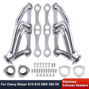Polished Stainless Steel Exhaust Headers for SBC Chevy Blazer S10 S15 2WD 350 V8 - Picture 1 of 6