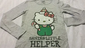 Mädchen T-Shirts M 8 Hello Kitty Weihnachtsmann kleiner Helfer grau Kinder Kids  - Bild 1 von 2