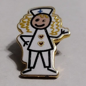 VINTAGE Nursing School Friendly Nurse Stick Figure Enamel Lapel Pin Brooch VTG - Picture 1 of 8