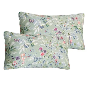 100 % Ägyptische Baumwolle Floral King Kissenbezüge 2er Set, Grün Blumen Botanisch... - Bild 1 von 8