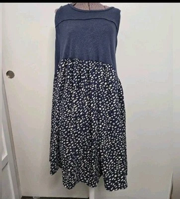 Vestido sin mangas Umgee para mujer estampado de manchas azul y blanco mezcla de lino talla mediana Foto 1 de 4