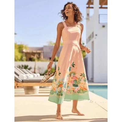 NWT Talbots Linen Blend Maxi Dress Sunset Horizon 20WP Sleeveless Tropical Peach - Image 1 of 4