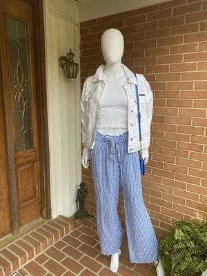 Pantalones Jolt Mezcla de Lino Rayas Náutico Pierna Ancha Corbata Cintura Talla L Foto 1 de 4