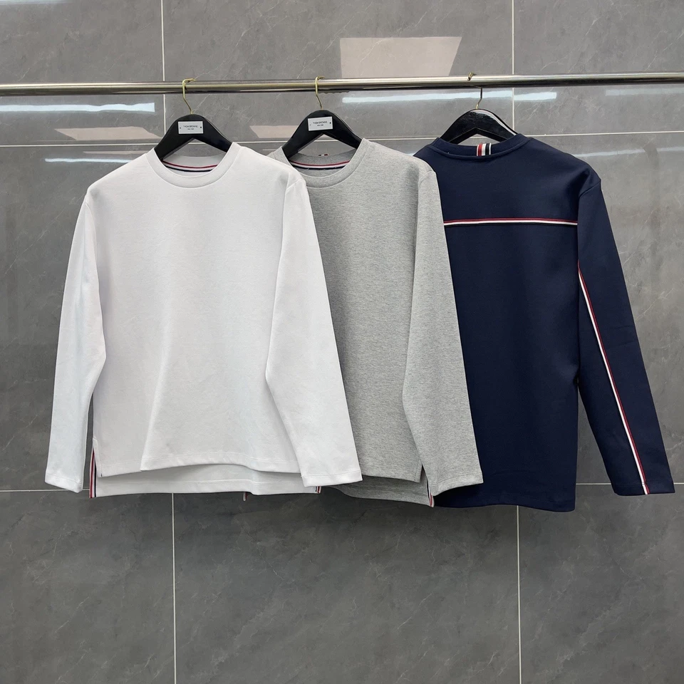 Thom Browne Otoño Nueva Tira Cuello Redondo Algodón Manga Larga Pullover Camiseta Foto 1 de 4
