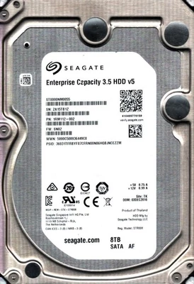 ST8000NM0055 P/N: 1RM112-002 F/W: SN02 S/N:ZA15 TK 8TB DEC 2016 THAILAND SEAGATE - Image 1 of 2