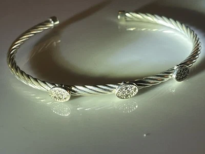 Brazalete de plata de ley - ITALIA DYADEMA CZ cuerda de cable trenzado 6,5" - 7,5 g Foto 1 de 4