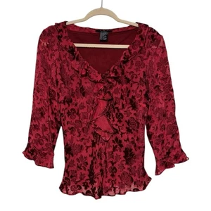 Top vintage seta velluto rosso con volant taglia M femminile scuro romantico vamp capriccioso - Foto 1 di 5