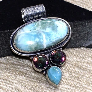 Super Deal Larimar Mystic Topaz 925 Silver Plated Gemstone Pendant 2" GW - Picture 1 of 3