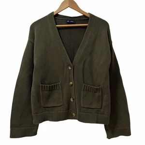 GAP Womens Cotton Boxy Button Cardigan Size M Olive Green Capsule Everyday - Picture 1 of 5