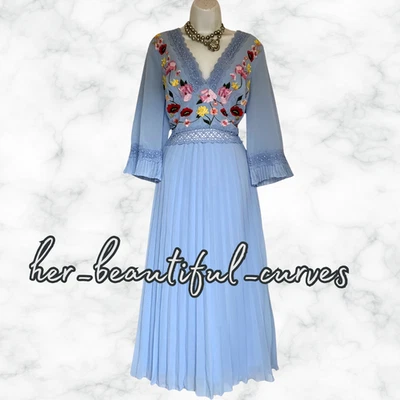 ASOS EMBROIDERED FLORAL PLEATED MIDI OCCASION PARTY DRESS SIZE 16 - Image 1 of 4