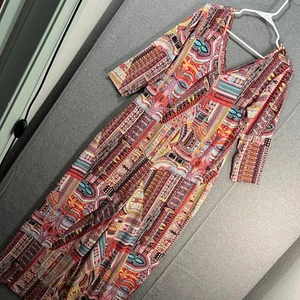 Attitudes by Renee Regular Printed Como Jersey Jumpsuit Orange Boho, Medium - Picture 1 of 19