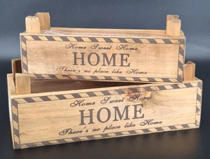 Lot of 2 Wooden Planter Boxes Home Sweet Home Plastic Lined Farmhouse - Picture 1 of 13