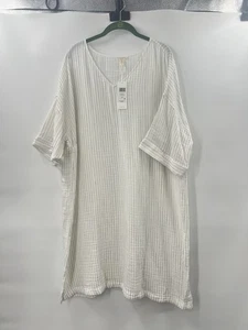 Nuevo con etiquetas Vestido Eileen Fisher 2X Lino Orgánico Algodón Blanco Rayas Cuello en V - Imagen 1 de 13