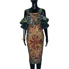 African Print  Multi Color Tye Dye Women Mid Dress