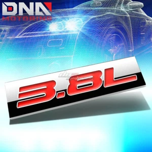 ALUMINUM STICK ON POLISHED CHROME RED 3.8L 3.8 L DECAL EMBLEM TRIM BADGE LOGO - Picture 1 of 3