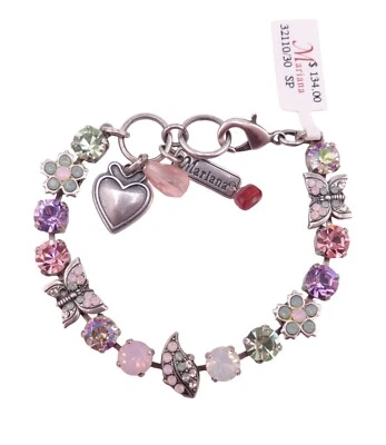 Pulsera Mariana Pina Colada Rosa y Verde Cristal Mariposas Floral Plata 1063 Foto 1 de 4