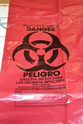 INTEPLAST Red Bio-hazard Disposal Bags Clinical Waste Sack Heavy Duty Bags Rolls of 25