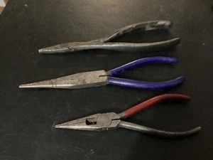 (3) Pair of Old Straight Needle Nose Pliers, One pair is wide blade - Picture 1 of 10