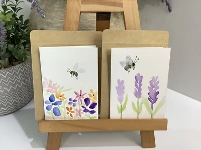 Handmade Painting Watercolour Greeting/gift Cards Set Of 2 Cards Flowers & Bees - Image 1 of 3