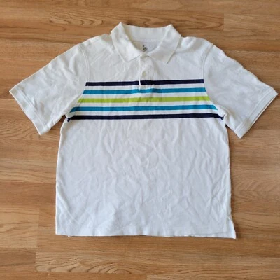 Open Trails Short Sleeve White Green Striped Polo Collar Shirt Men's Size Large - Image 1 of 4